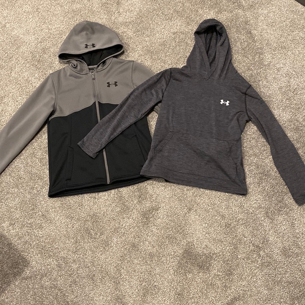 Under Armour Boys Size Large Woven Track Jacket & Lightweight Long Sleeve Hoodie